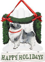 Dandy Designs Keeshond Happy Holidays Picket Fence Sign