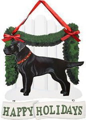 Dandy Designs Black Labrador Retriever Happy Holidays Picket Fence Sign