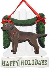 Dandy Designs Chocolate Labrador Retriever Happy Holidays Picket Fence Sign