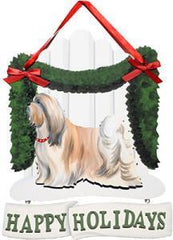 Dandy Designs Lhasa Apso Happy Holidays Picket Fence Sign