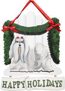 Dandy Designs Maltese Happy Holidays Picket Fence Sign
