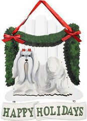 Dandy Designs Maltese Happy Holidays Picket Fence Sign