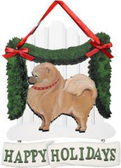 Dandy Designs Red Pomeranian Happy Holidays Picket Fence Sign