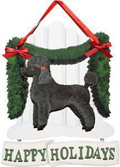 Dandy Designs Black Miniature Poodle Happy Holidays Picket Fence Sign