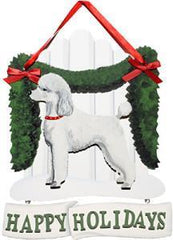 Dandy Designs White Poodle Happy Holidays Picket Fence Sign