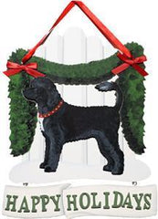 Dandy Designs Portuguese Water Dog Happy Holidays Picket Fence Sign