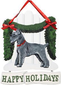 Dandy Designs Gray Schnauzer Happy Holidays Picket Fence Sign