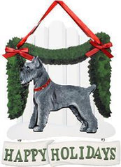 Dandy Designs Gray Schnauzer Happy Holidays Picket Fence Sign