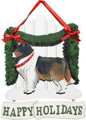 Dandy Designs Sable Sheltie Happy Holidays Picket Fence Sign