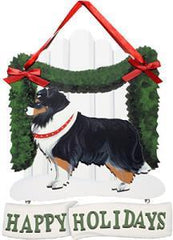 Dandy Designs Tri Sheltie Happy Holidays Picket Fence Sign