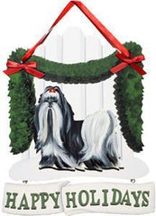 Dandy Designs Black & White Shih Tzu Happy Holidays Picket Fence Sign