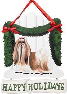 Dandy Designs Red & White Shih Tzu Happy Holidays Picket Fence Sign