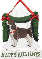 Dandy Designs Liver Springer Spaniel Happy Holidays Picket Fence Sign