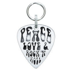 Rockin' Doggie Peace, Love & Rock N Roll Pewter Guitar Pick Dog Tag