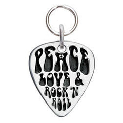 Rockin' Doggie Peace, Love & Rock N Roll Sterling Silver Guitar Pick Dog Tag