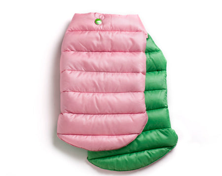 Mascot Reversible Puffer Pink & Green Dog Jacket