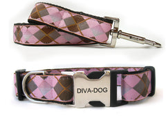 Diva Dog Pink Argyle Dog Collar
