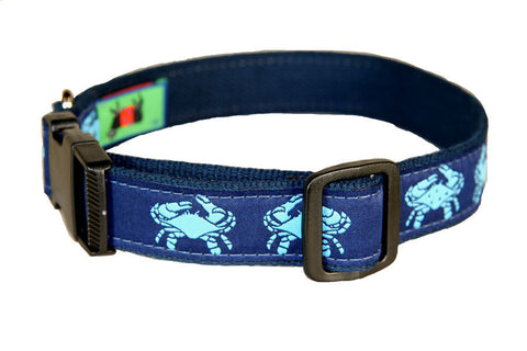 Belted Cow Blue Crabs (Navy) Dog Collar