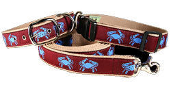 Belted Cow Blue Crabs (Burgundy) Dog Collar
