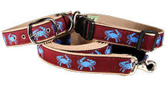 Belted Cow Blue Crabs (Burgundy) Dog Collar