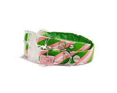Mascot Old School Repp Green & Pink Dog Collar